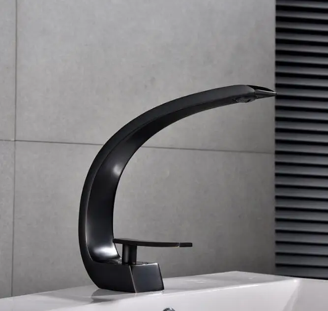 Black Baking Paint Copper Faucet C-shaped Faucet Electroplating Black Bathroom Sanitary Faucet free shipping