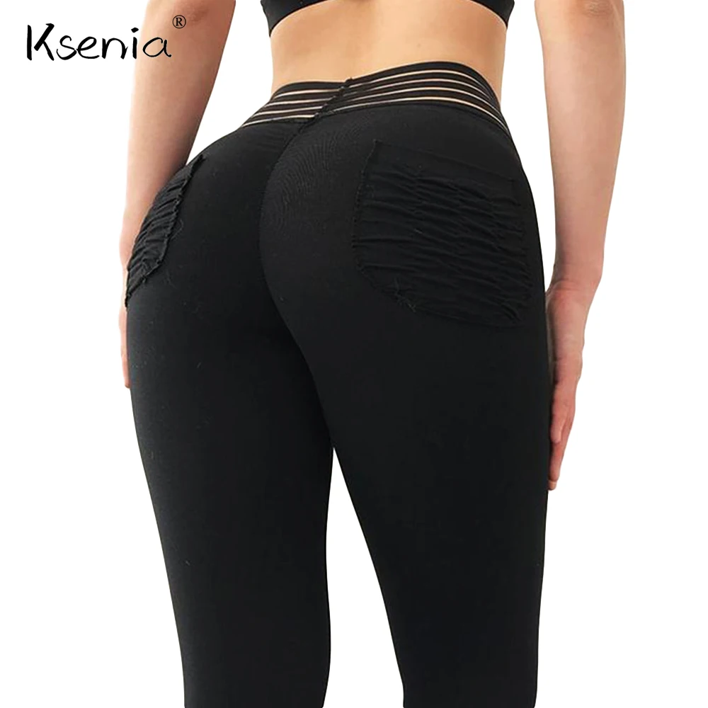 Ksenia Ladies Solid color Pockets Push up Hip Leggings Women Casual High Waist fitness legging