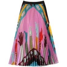 Женская юбка средней длины, летние юбки, новая весенняя Роскошная плиссированная юбка с радужным принтом, высокая талия, цветочный принт, Vestidos Saia Couro