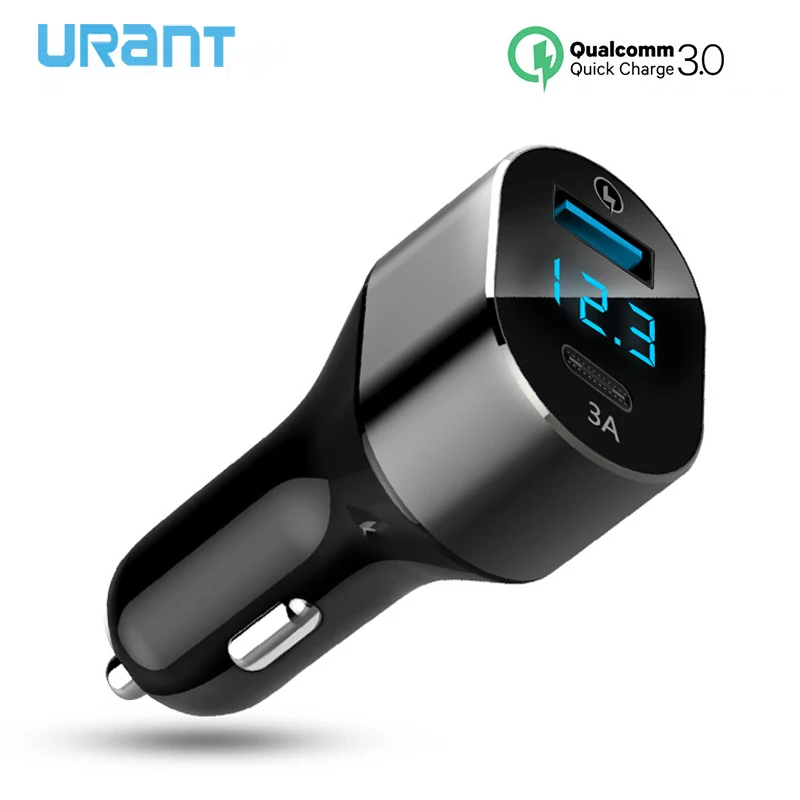 URANT Quick Charge QC 3,0 двойной Тип usb-C автомобиля Зарядное устройство быстрой зарядки QC3.0 USB-C 5 В 3A зарядки Порты для мобильного телефона Xiaomi