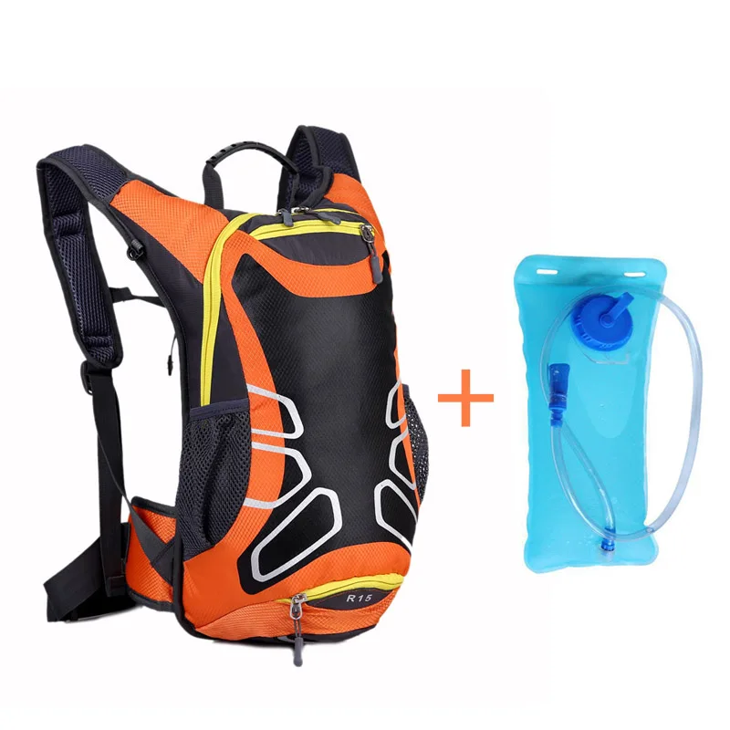 Waterproof Bicycle Backpack 15L MTB Mountain Bike Water Bag Nylon Cycling Hiking Camping Running Hydration Men's Women Backpack - Цвет: Orange water bag