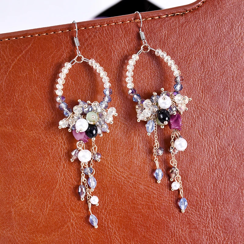 

2019 New Fashion Korean Women Crystal Rhinestone Pearl Flower Dangle Earrings Jewelry Gift Wedding Earrings For Girls Hot Sale