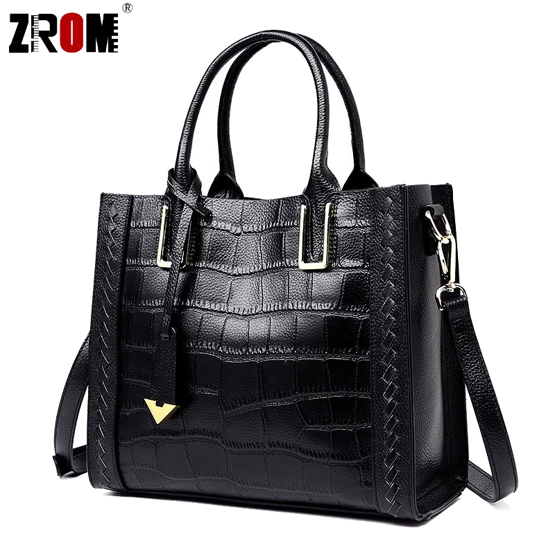 

ZROM Real Handbags Genuine Leather Big Women Tote Bags Female Fashion Designer High Quality Office Ladies Messenger Bags 2018