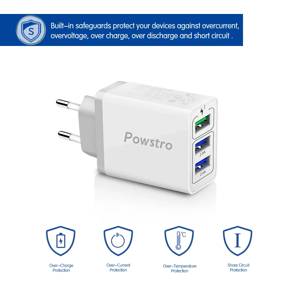 Powstro 30 Вт быстрое зарядное устройство 3,0 USB зарядное устройство 3 USB зарядное устройство для мобильного телефона адаптер настенные зарядные устройства для iPhone samsung Android телефон