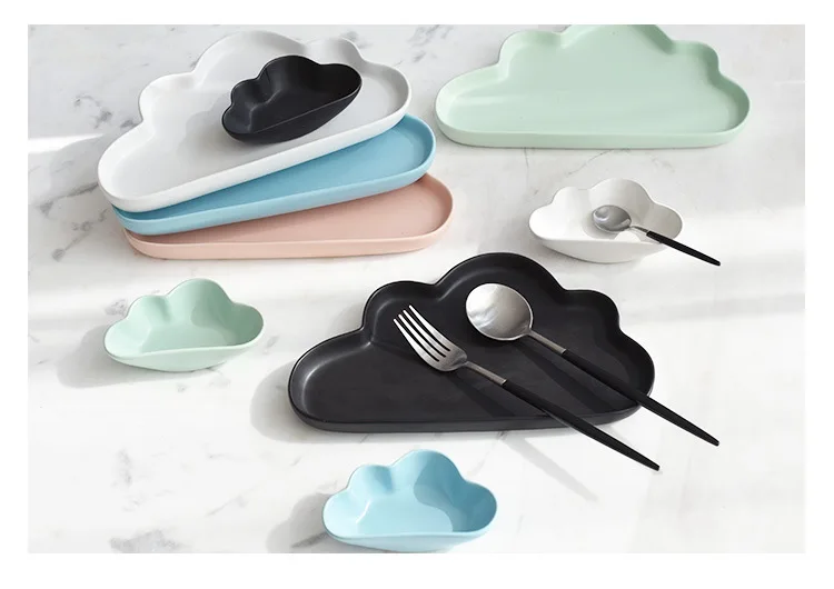 1 шт., керамическая тарелка с изображением облаков и дождя, креативная мультяшная тарелка для завтрака, матовая тарелка для закусок, новое симпатичное блюдо, столовая посуда для детей и малышей