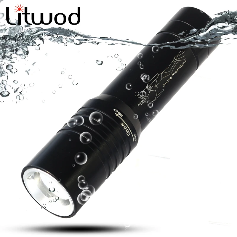 

Litwod Z20DV02 Diving LED Flashlight Torch XMLT6 Dive Underwater 80 Meter Lamp Lanterna with 18650 USB AC Car Charger Box Cover