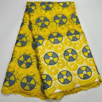 

Free shipping (5yards/pc) yellow African water soluble lace fabic fashion big cord lace fabric for beautiful dress WLP106