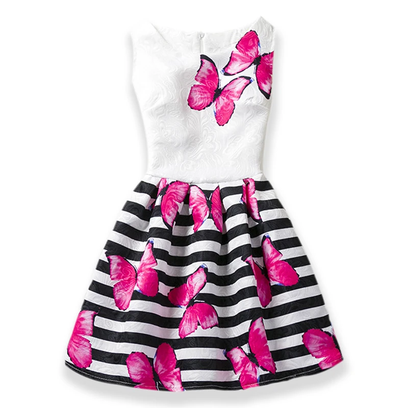 Hot sales Summer Girls Dress Butterfly Floral Print Princess Teenagers...