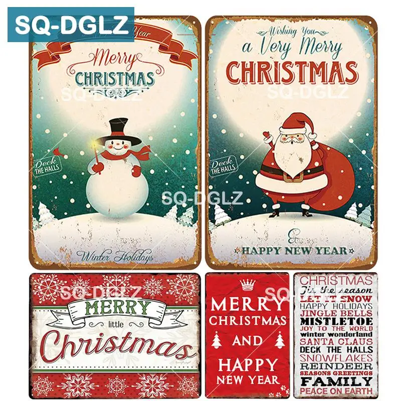 

[SQ-DGLZ] Happy New Year Metal Sign Bar Wall/Door Decor Merry Christmas Tin Sign Home Decor Painting Plaques Christmas Gift