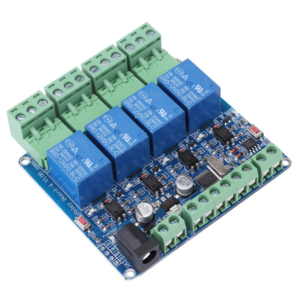 4-Канальный Релейный модуль доска STM8S103F3 DC 12V микроконтроллер RS485 Связь