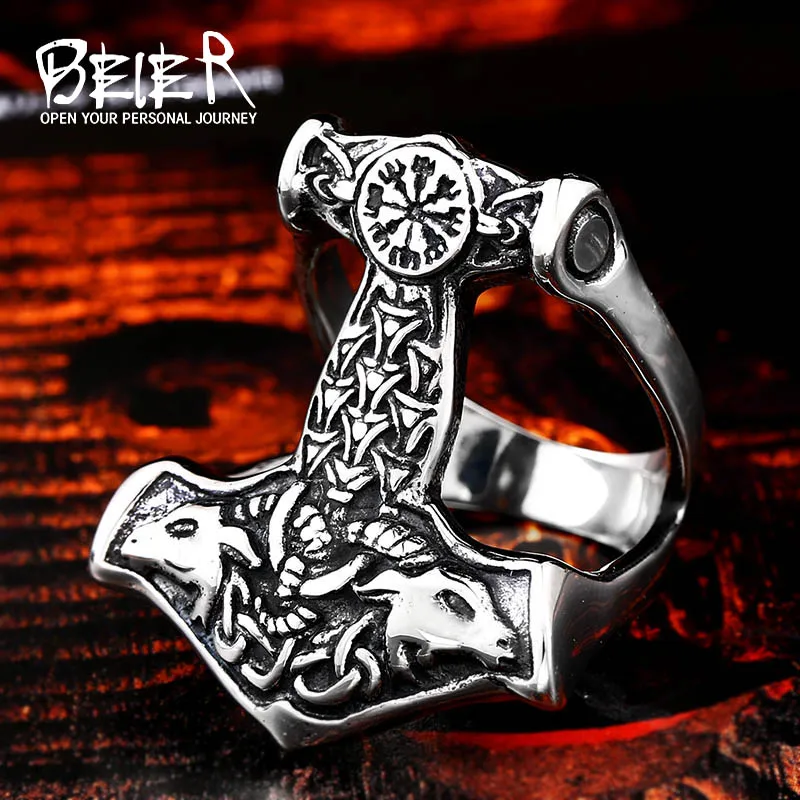 

Beier new store 316L Stainless Steel Viking Nordic Myth men's Amulet High Quality fashion Retro ring dropshipping BR8-531