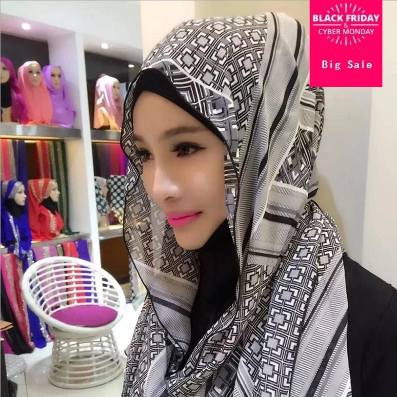

Fashion high quality muslim adult inner hijabs chiffon scarf Plaid print pattern long towel Scarf Hui ethnic style hijabs L620