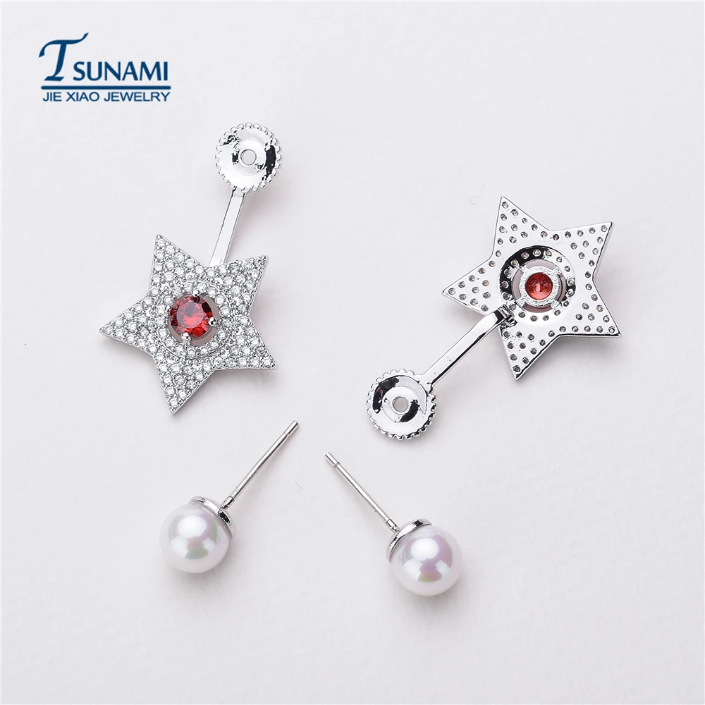 

Tsunami DIY Five-pointed star Flexible Dangle Earrings Pearls Rhinestone Flashing Drop Earrings korean style Gifts Fashion Girl
