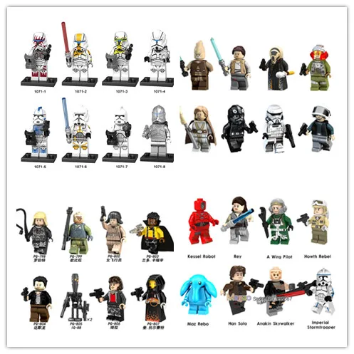 

32pcs Star Wars Rey Han Solo Stormtrooper Hoth Rebel Anakin A Wing Pilot Bricks fig Building Blocks Comaptible legoingly