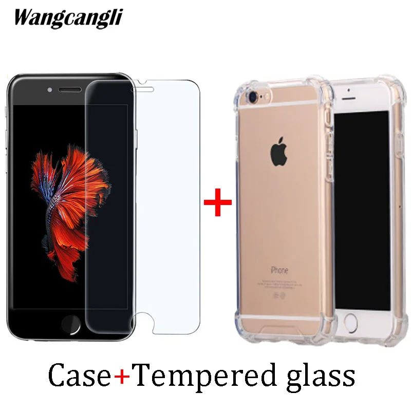 Wangcangli для iphone 6 para o 6S SI caso + Pacote de vidro Temperado Transparente telefone Ultra fino|Бамперы| |