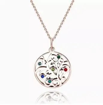 

Filigree Family Tree Birthstone Necklace With Engraving Rose Gold Plated Silver