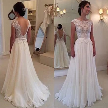 2016 Hot Selling Custom Made A Line Wedding Dresses Vestido de Noiva Casamento Chiffon Lace See through Backless Robe De Mariage