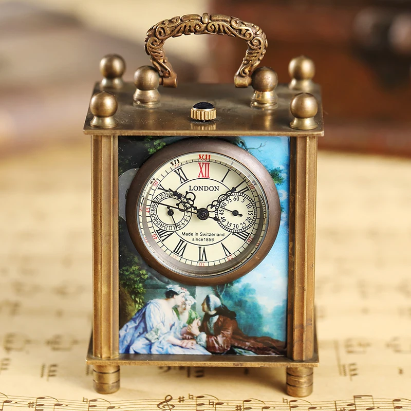 Уникальная живопись механические часы кронштейн часы Винтаж антикварное искусство картина маслом Квадратные ретро бронзовые часы украшения дома часы