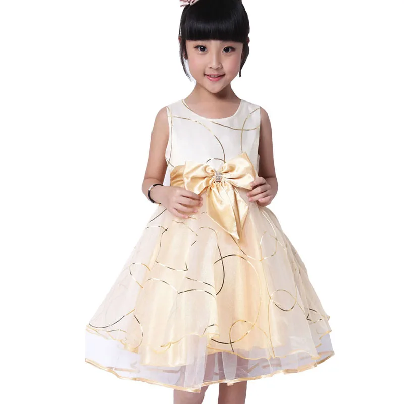 

Summer Girls Dress Champagne Flower Print Multi- Layers Elegant Party Pageant Wedding Bridesmaid Kids Clothing Size 4-12