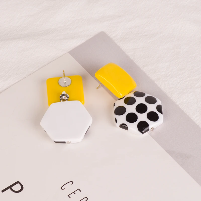 GuanLong Vintage Big Acrylic Drop Earrings for Women 2018 New Resin Spot Summer Earrings Fashion Jewelry Long Dangle Brincos (3)