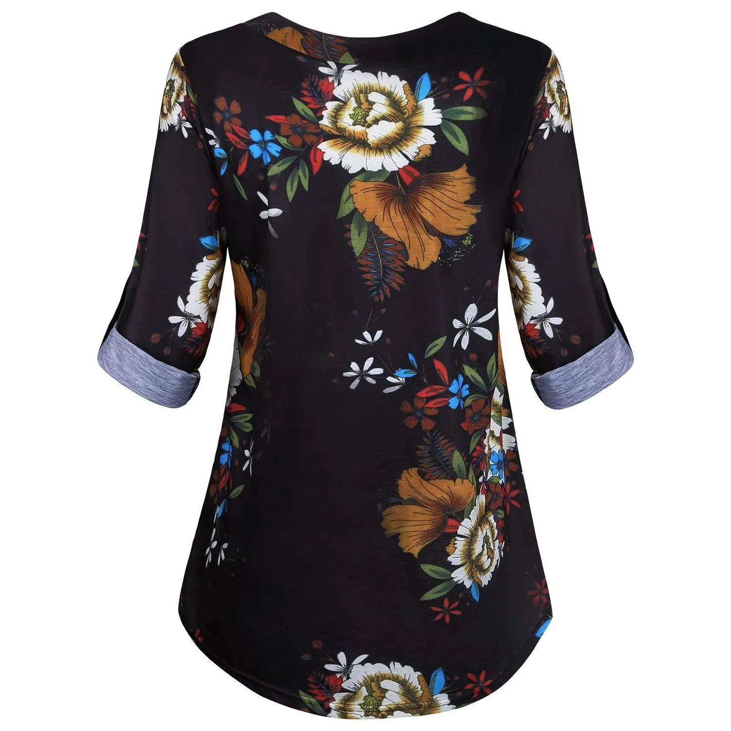 5XL размера плюс, Женская туника, рубашка, осень, длинный рукав, цветочный принт, v-образный вырез, блузки и топы с пуговицами, большой размер, женская одежда