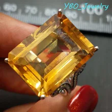 YBO, прямоугольное большое кольцо, натуральный бразильский цитрин, драгоценный камень 15*20 мм, 26 карат, Стерлинговое Серебро 925 пробы, Простое Элегантное Кольцо из белого золота 18 К