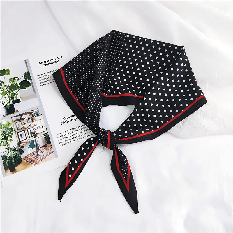 

4Colors Triangle Dot Striped Scarf for Women Hair Handkerchief Imitation Silk Plaid Bandana Female Bag Scarves 2018 35*118CM