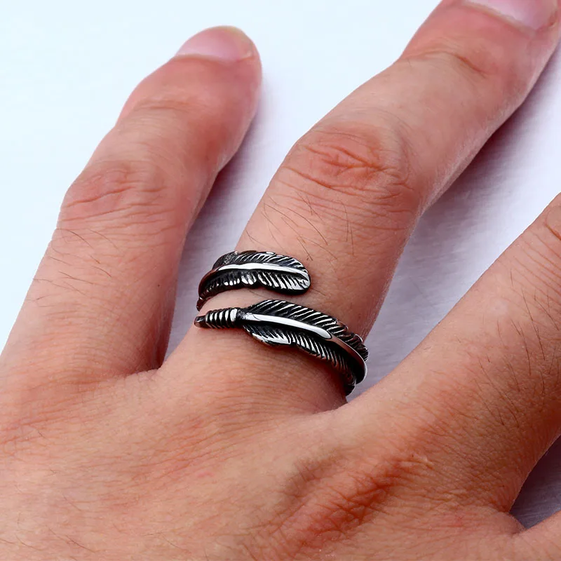 BEIER New Designed Vintage Feather 316L Stainless Steel Rerto Leave Ring For Man Woman Never Fade BR8-306