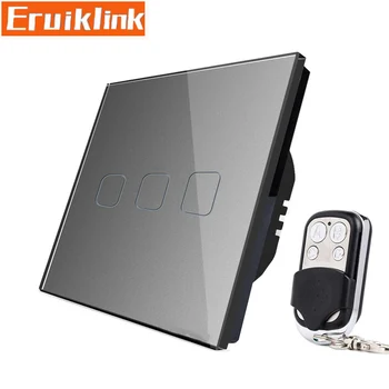 

Eruiklink EU/UK Standard 3 Gang 1 Way RF433 Remote Control Wall Switches,220V Crystal Glass Panel Touch Light Switch