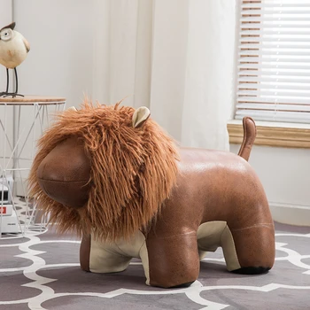

Top Fashion No Pufe Taburetes For Lion Shoes Stool Decorative Door Manual Cartoon Try Footstool Synthetic Leather Modern