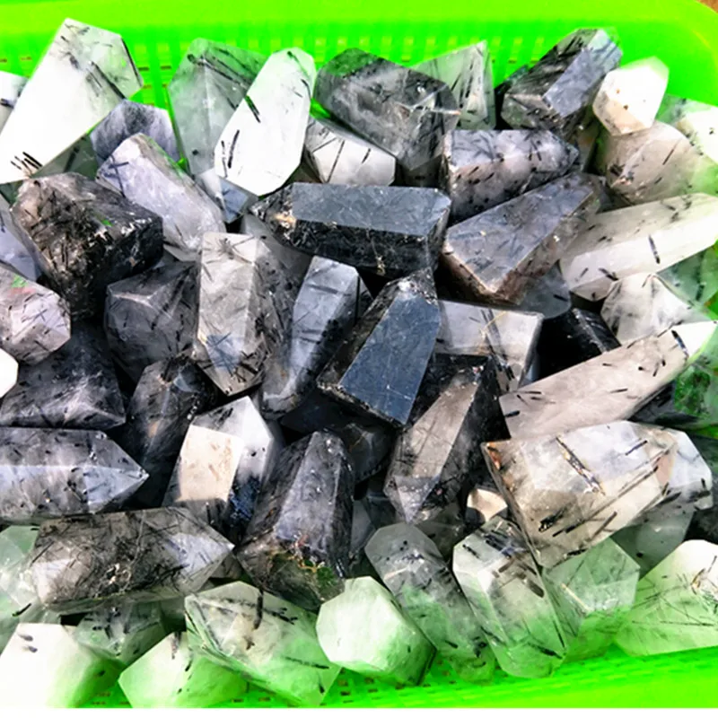 

2.2lb Natural black hair crystal and crystal wand dots healing natural stones and mineral wholesale prices