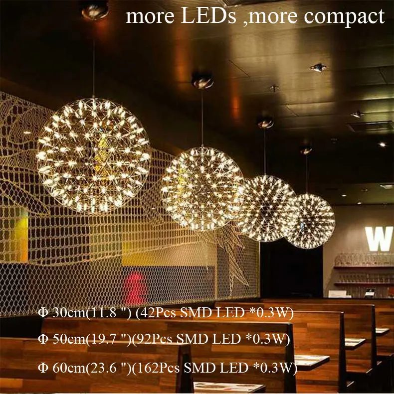 

Modern LED Stainless Steel Creative Globe Firework Ball Pendant Light For Restaurant Bar Hall Living Room