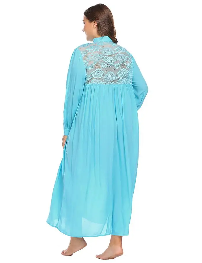 IN'VOLAND Women Sleepshirts Sleepwear Lounge Plus Size XL-5XL Lace Patchwork Loose Long Large Gown Nightgown Female Sleep Dress