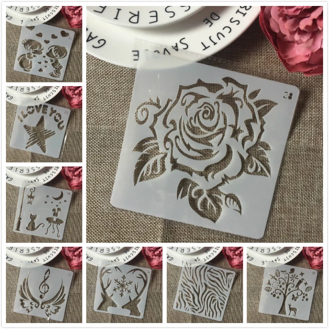 

8Pcs/Set 13cm Rose Cat Wing Wooden DIY Layering Stencils Painting Scrapbook Coloring Embossing Album Decorative Card Template