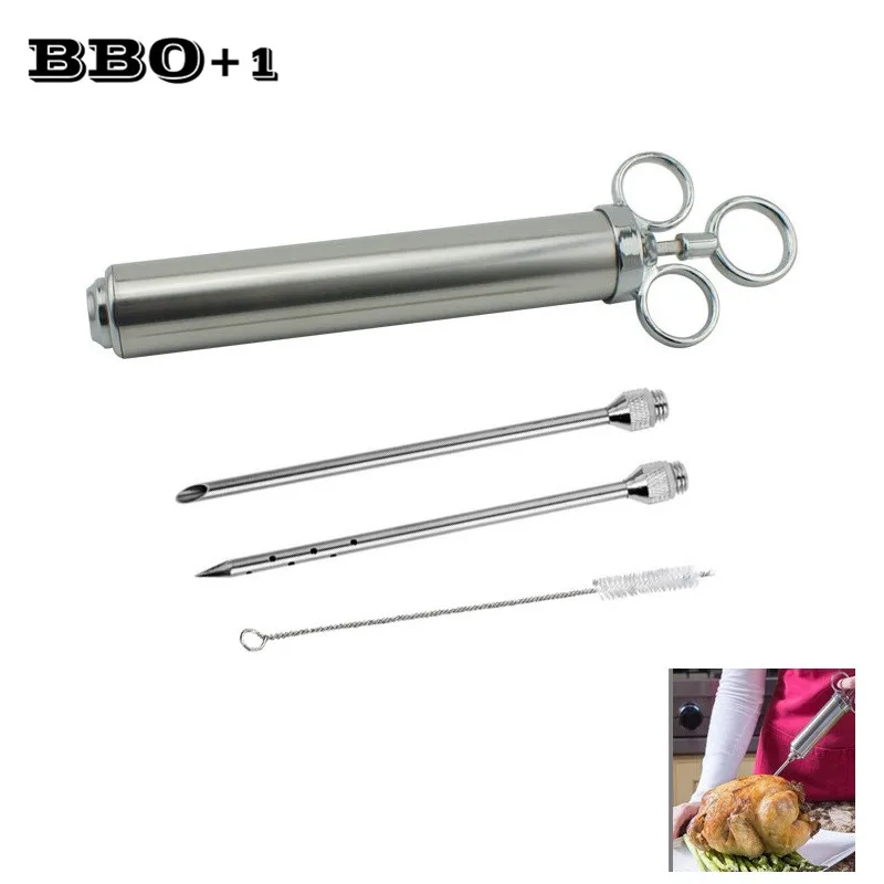

4OZ Stainless Steel Meat Marinade Flavor Injector Kit 1/2 Cup Capacity BBQ Seasoning Injector with 2 Professional Needles Brush