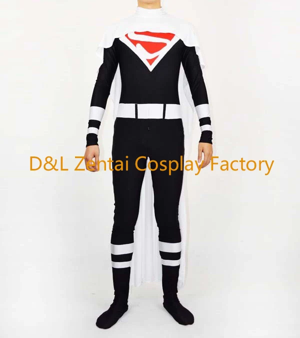 Free Shipping DHL DC Comics Black Superman Costume Superhero Zentai Cosplay Lycra Spandex Halloween