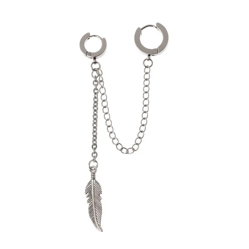 

1Pc Titanium Feather Pendant Double Long Chain BTS Earring Korean Idols Jewelry