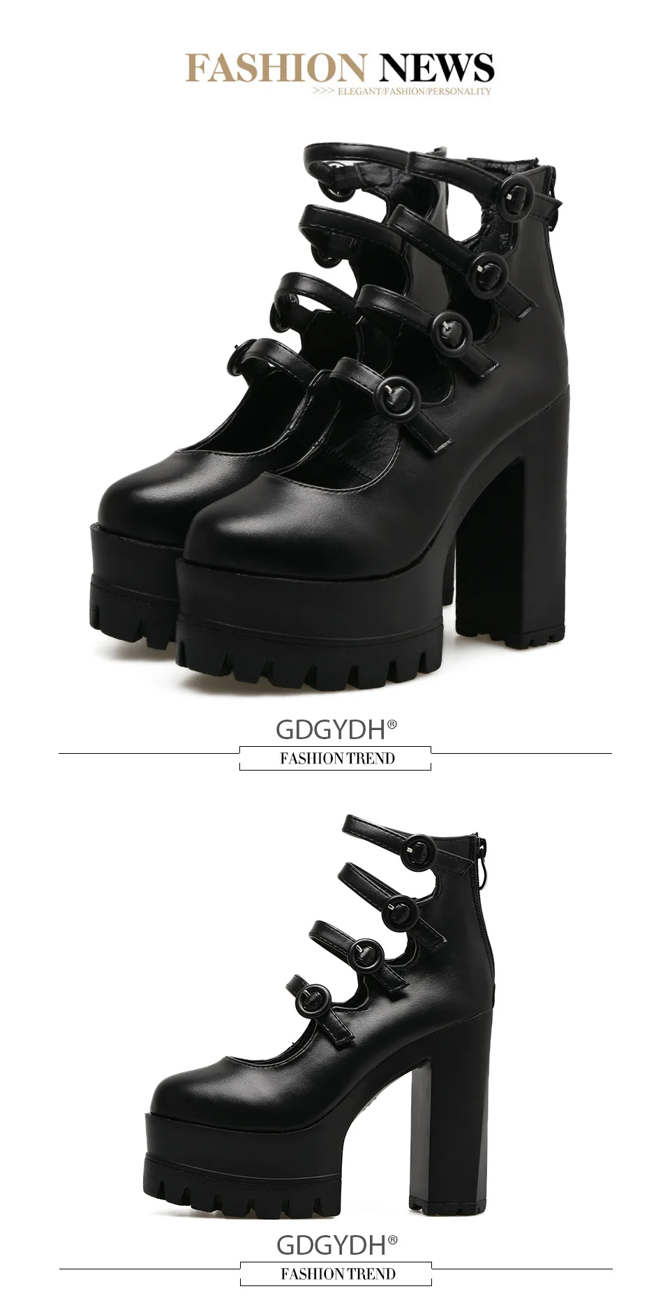 Gdgydh/Демисезонная обувь на платформе; женские тонкие туфли на толстом каблуке; пикантные женские туфли-лодочки с пряжкой и ремешком на щиколотке; черные туфли на высоком каблуке