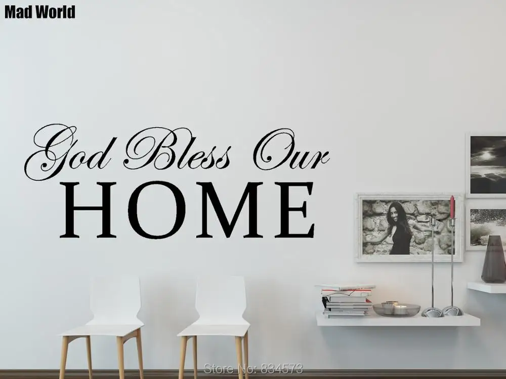 Mad World God Bless Our Home Religious Christian Wall Art Stickers
