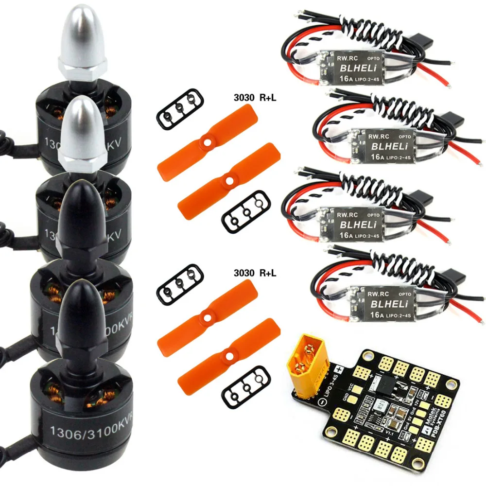 

4x 1306 3100KV Brushless Motor + Mini BLHeli OPTO 16A ESC + 3030 ABS Propellers CW CCW PDB BEC DIY Combo Set for 130 140 Drone