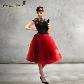 

yiwumensa Free Shipping Red Midi Skirt Tulle Evening Party Occasion faldas mujer New Arrival faldas Womentubo Skirt Custom made