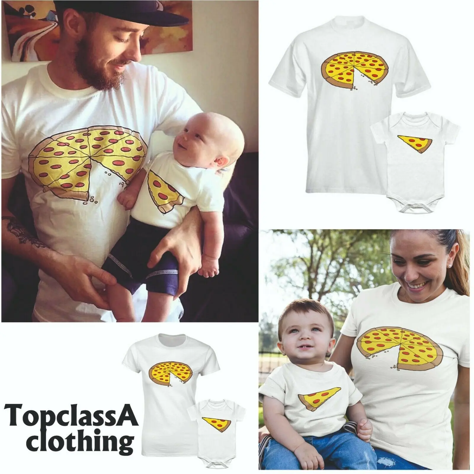 

Pizza Slice Daddy Dad Son Daughter Mum Mom Fathers Day Matching T Shirt - Single Men T Shirt 2019 Summer O-Neck Mens T Shirts