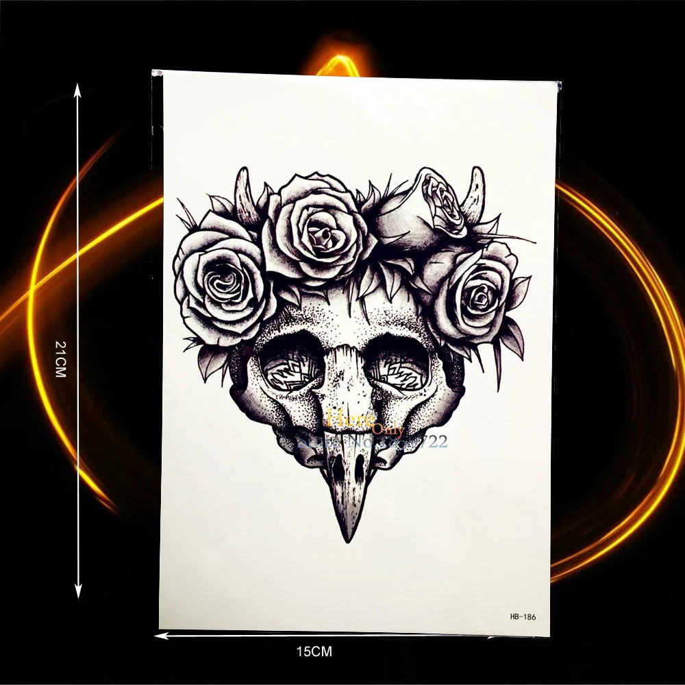1pc Black Spray Sketch Skull Head Bones Temporary Tattoo Men