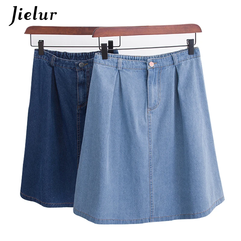 

Jielur Korean Fashion A line Harajuku Faldas Mujer Moda 2019 Jeans Skirt Summer Dark Blue Loose Denim Skirts Women S-L Dropship