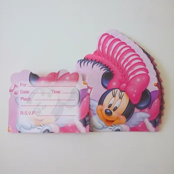 

12pcs/bag Minnie Mouse Invitation Card Cartoon Theme Party Favors Kids Birthday Decoration Theme Party Supplies Festival Pink