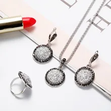 amazing price Vintage Gem Jewelry Set Fashion Women Jewelry Set Antique Silver Broken Stone Round Stone Pendant Necklace Sets