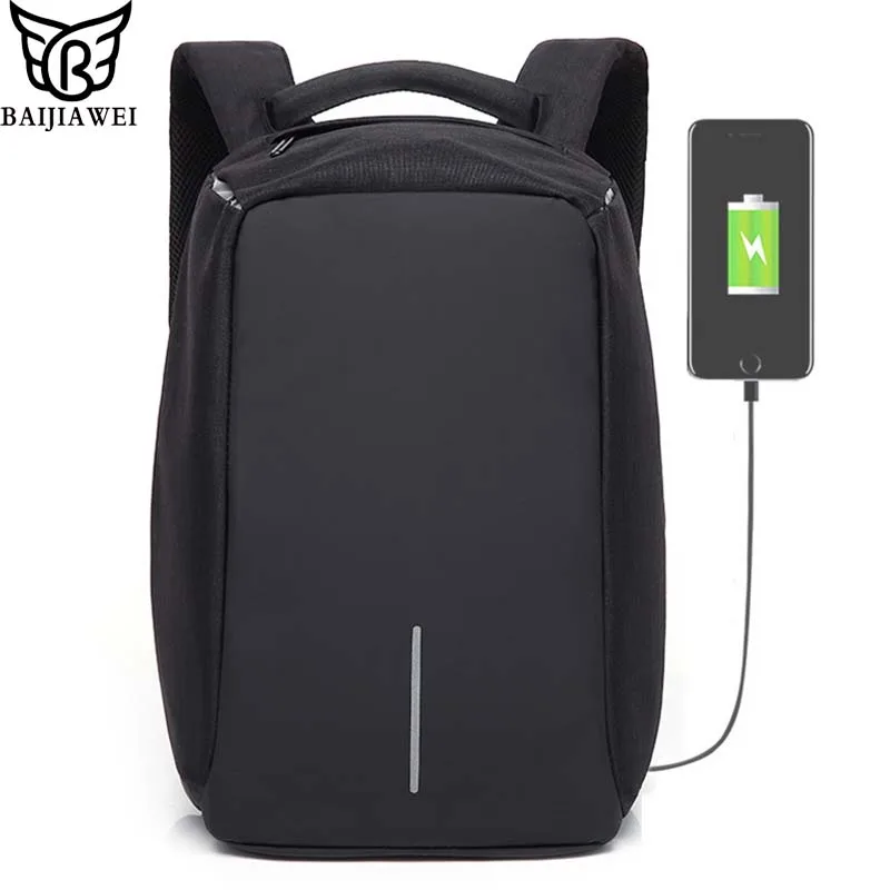

BAIJIAWEI Men Anti-theft Backpack USB Charging + Rain Cover Rucksack Oxford Casual Travel Notebook Shoulder Bags School Bags