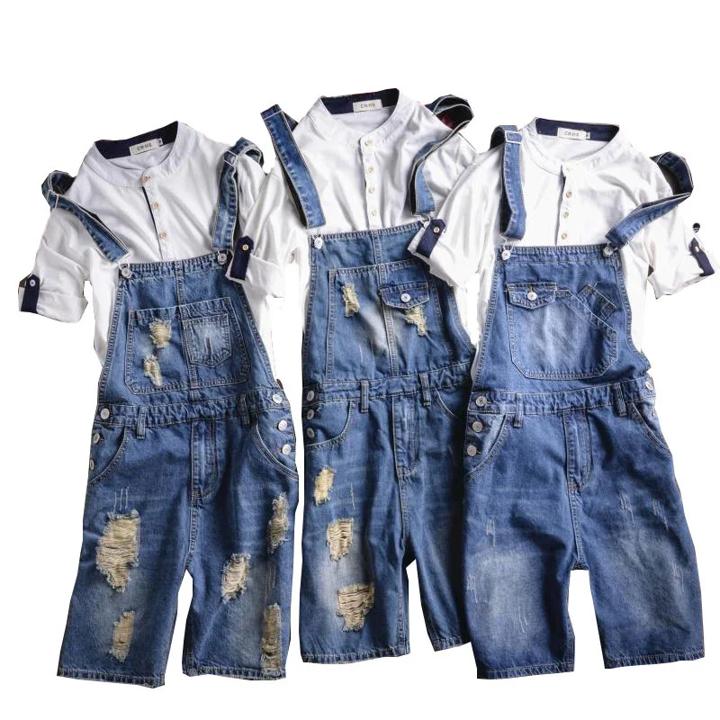 

Brand 2018 New Designer Men's Shorts Jeans Pants Fashion Ripped Bib Overalls Jean Short Man Slim Fit Short Jumpsuit Size S-5XL