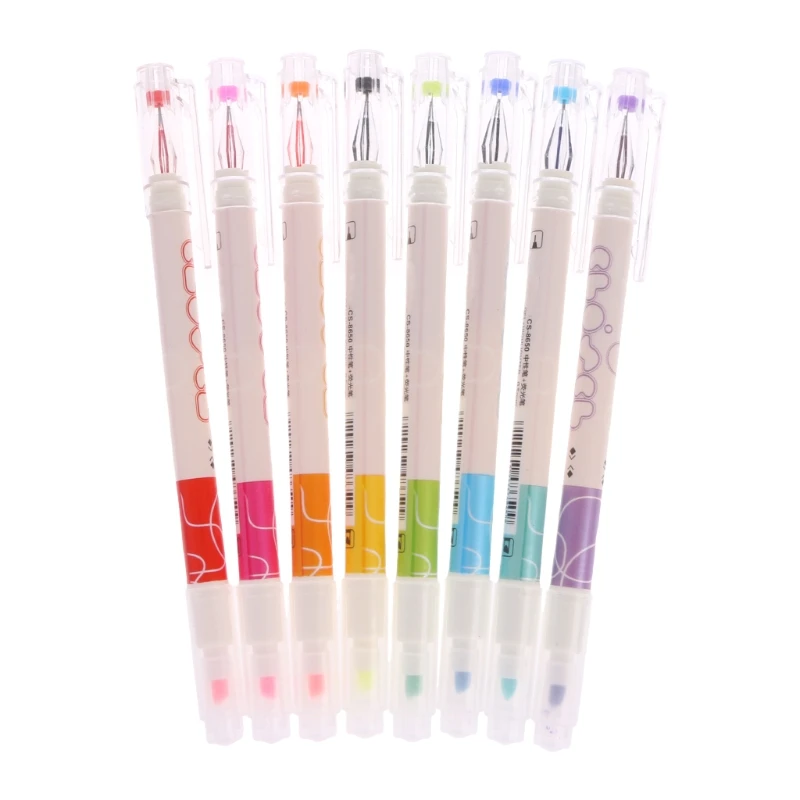 

8Pcs Highlighter Pen Double Headed Drawing Mark Fluorescent Pen Cute Art Highlighter Stationery