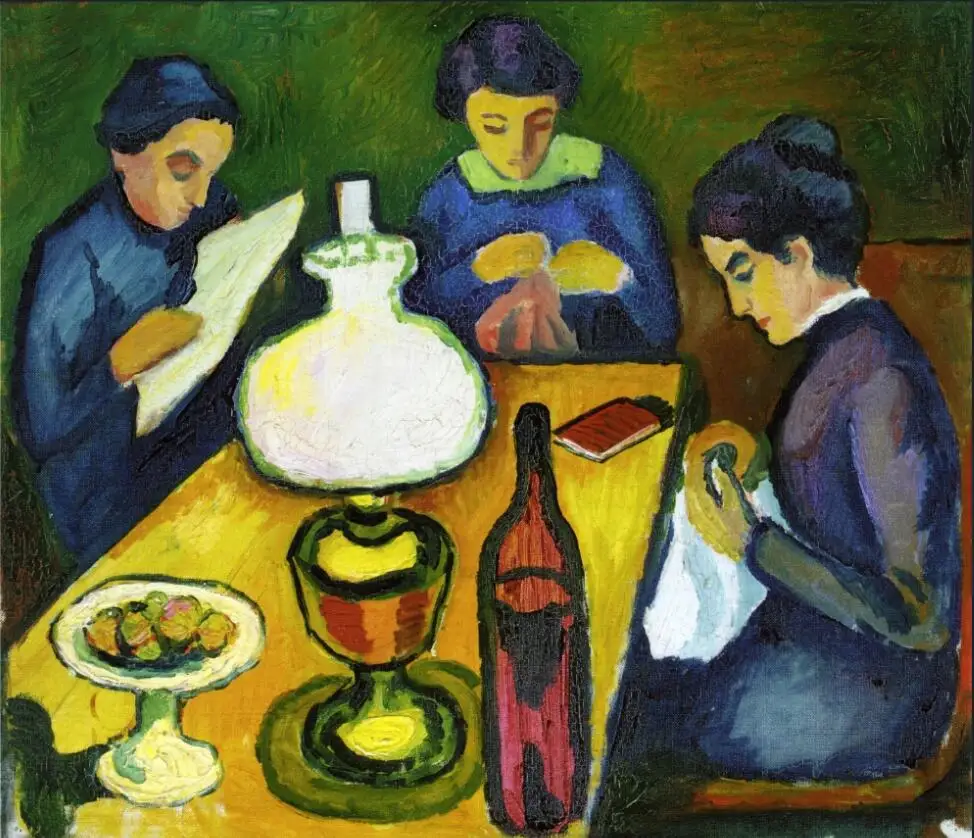 Hohe Qualitat Olgemalde Leinwand Reproduktionen Drei Frauen Am Tisch Durch Die Lampe 1912 August Macke Hand Gemalt Painting Calligraphy Aliexpress 